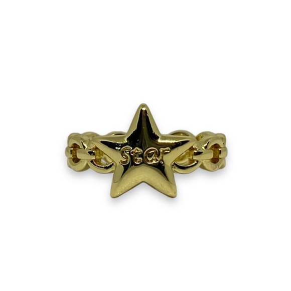 Adjustable Gold Tone Star Script Chain Band Ring Size 6 & Up - Picture 2 of 5